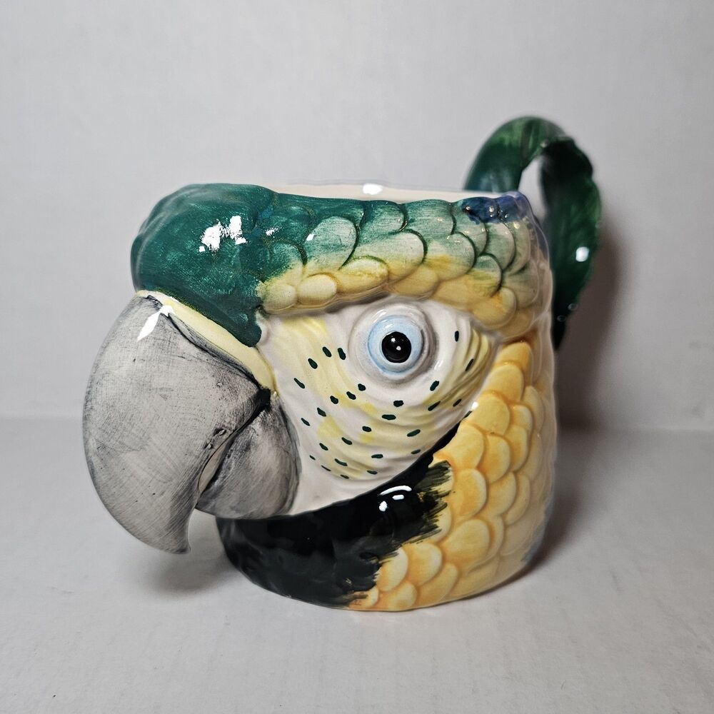 Vintage Fitz and Floyd Parrot Macaw Blue & Green Bird Coffee Mug 1991